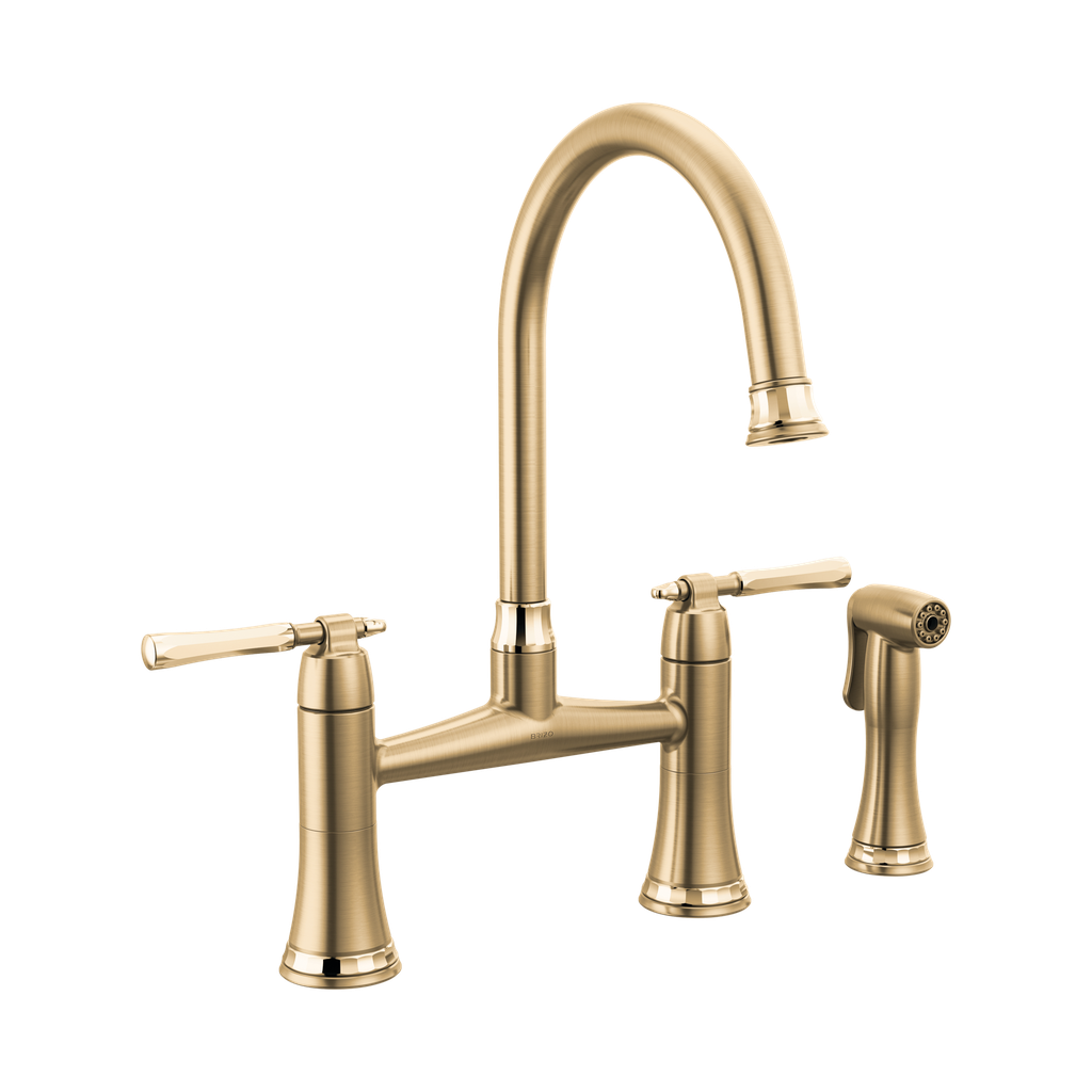 Brizo 62558LF-GLPG Tulham Bridge Kitchen Faucet with Side Spray Luxe Gold Polished Gold