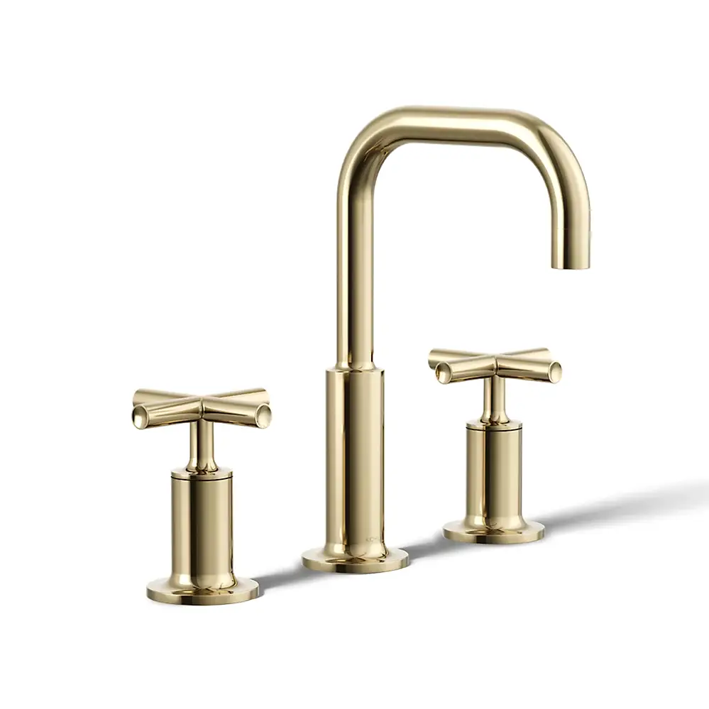 Kohler 14406-3-AF Purist Widespread Bathroom Sink Faucet Cross Handles Vibrant French Gold