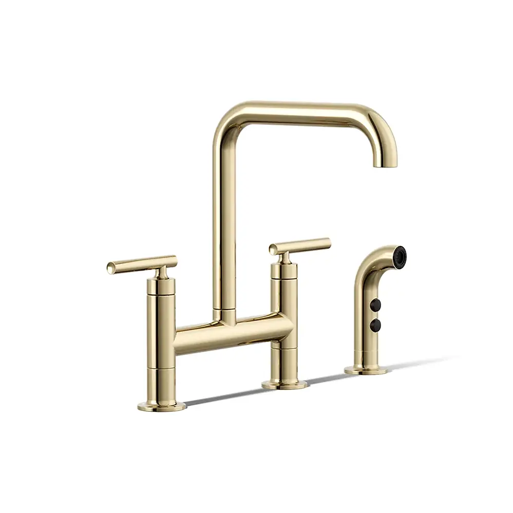 Kohler 7548-4-AF Purist Two Hole Bridge Kitchen Faucet Vibrant French Gold