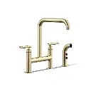 Kohler 7548-4-AF Purist Two Hole Bridge Kitchen Faucet Vibrant French Gold