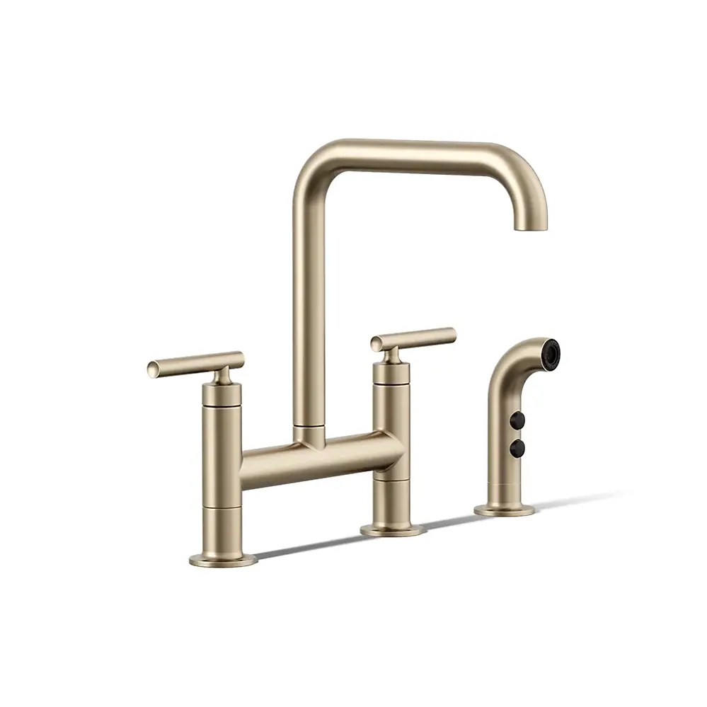 Kohler 7548-4-BV Purist Two Hole Bridge Kitchen Faucet Vibrant Brushed Bronze