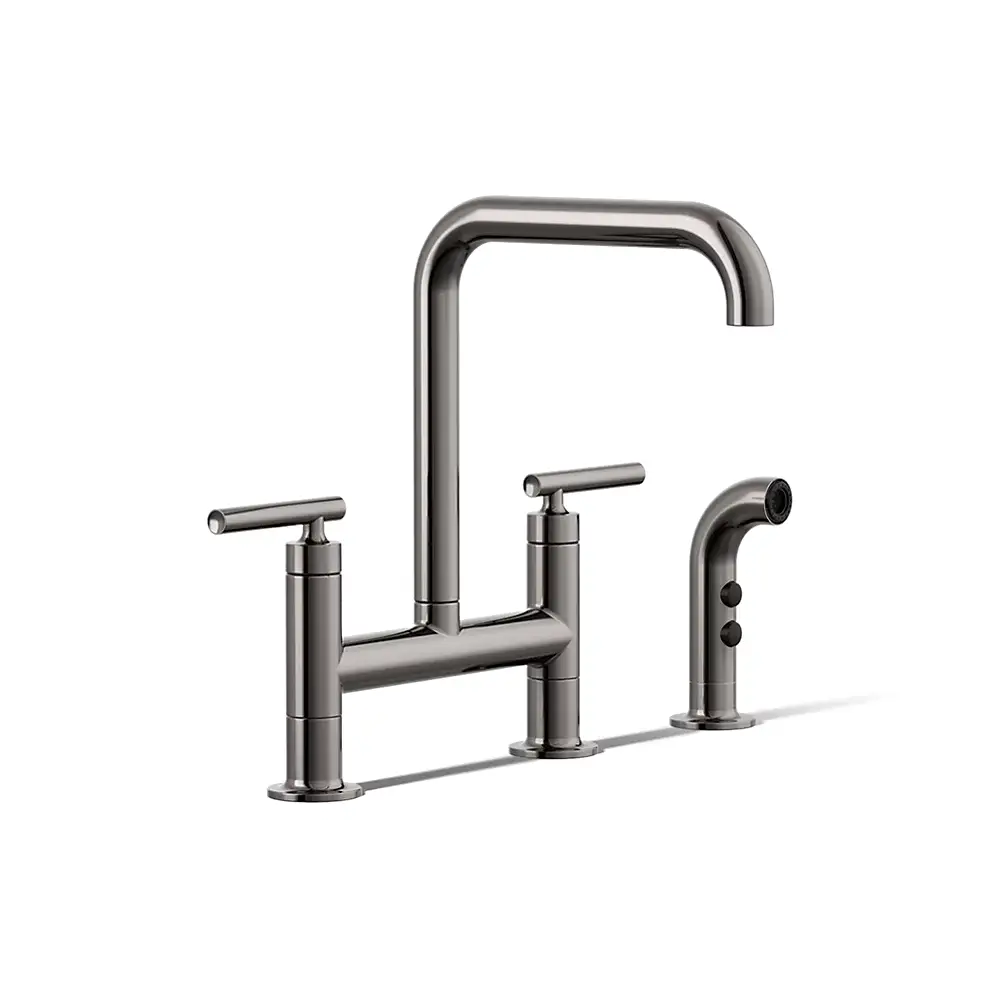 Kohler 7548-4-TT Purist Two Hole Bridge Kitchen Faucet Vibrant Titanium