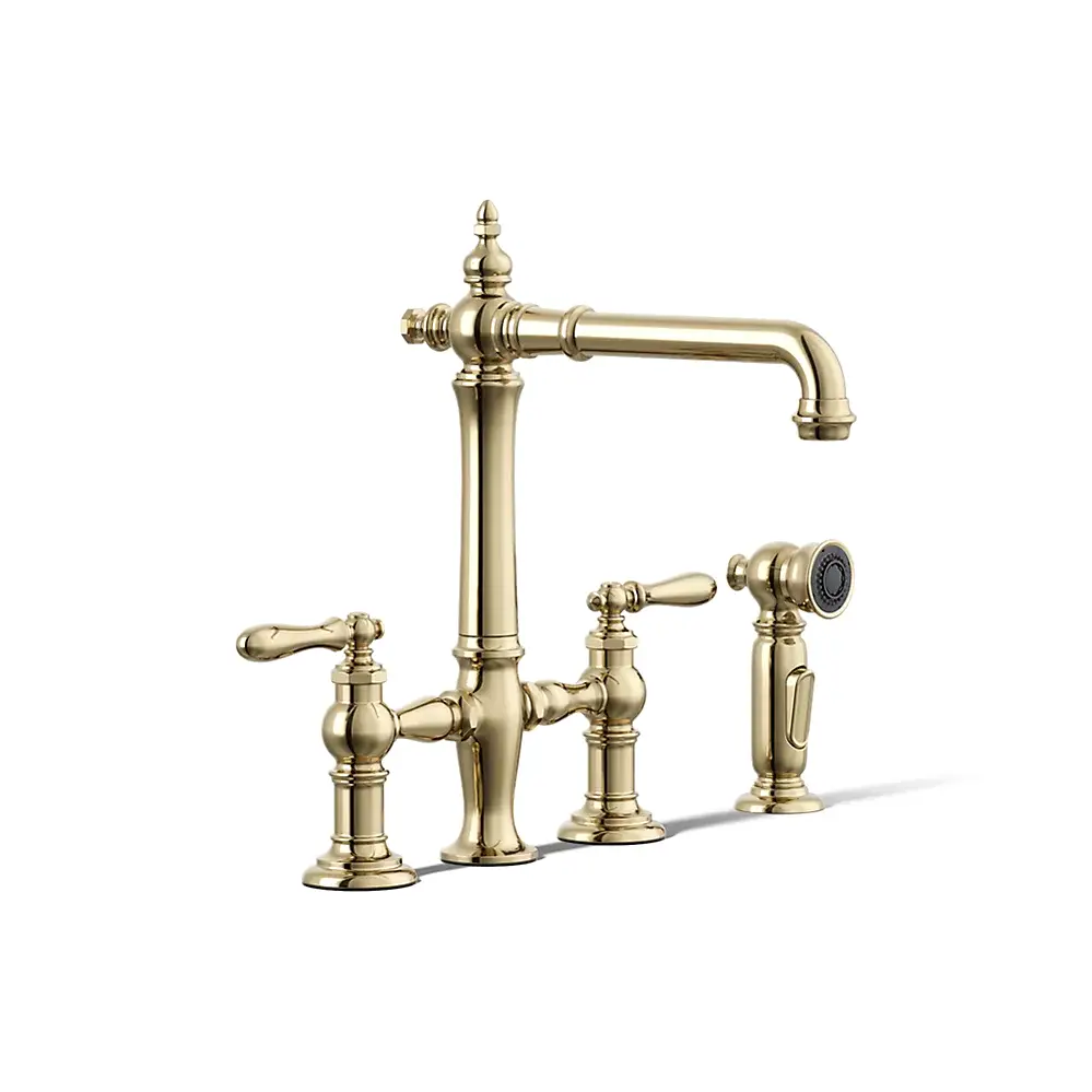 Kohler 76519-4-AF Artifacts Three Hole Bridge Kitchen Faucet Vibrant French Gold