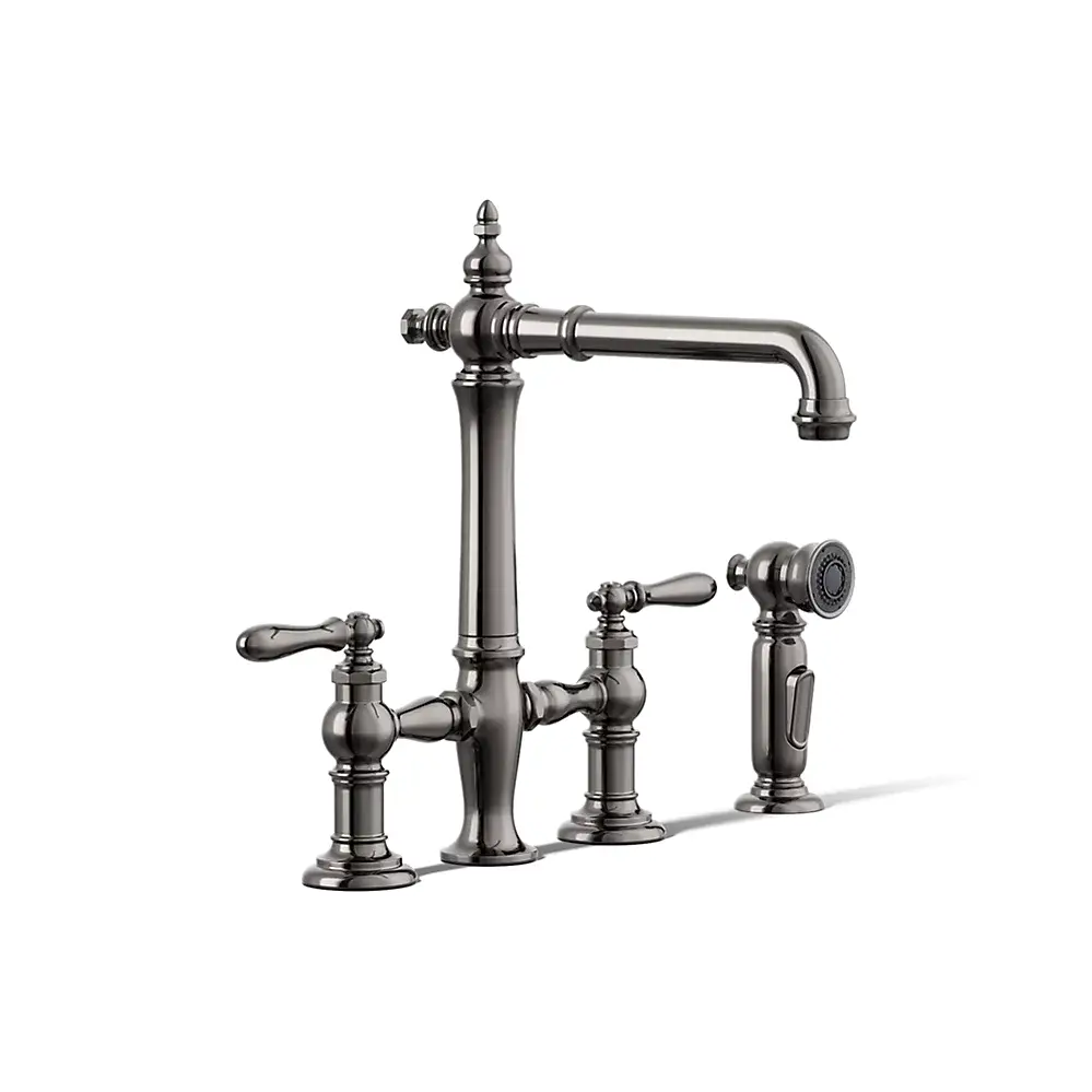 Kohler 76519-4-TT Artifacts Three Hole Bridge Kitchen Faucet Vibrant Titanium