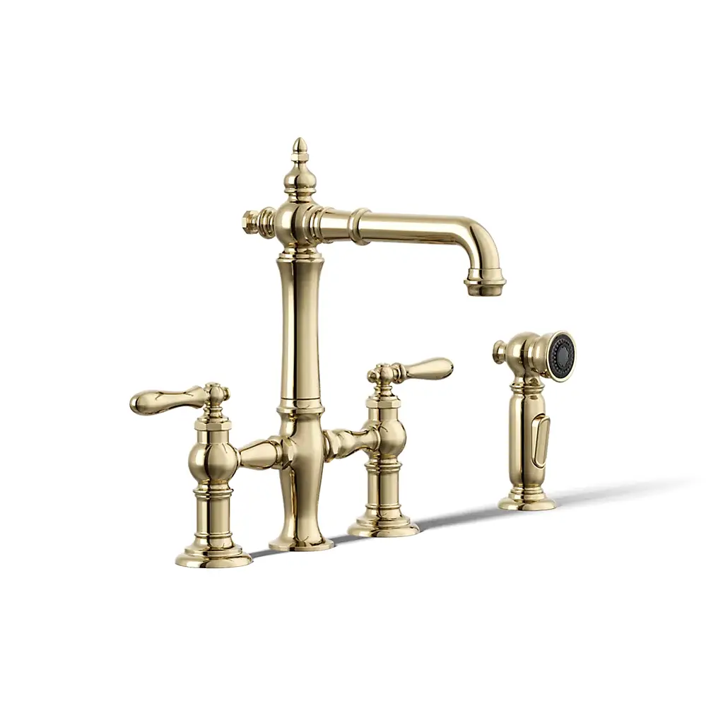Kohler 76520-4-AF Artifacts Three Hole Bridge Bar Faucet Vibrant French Gold