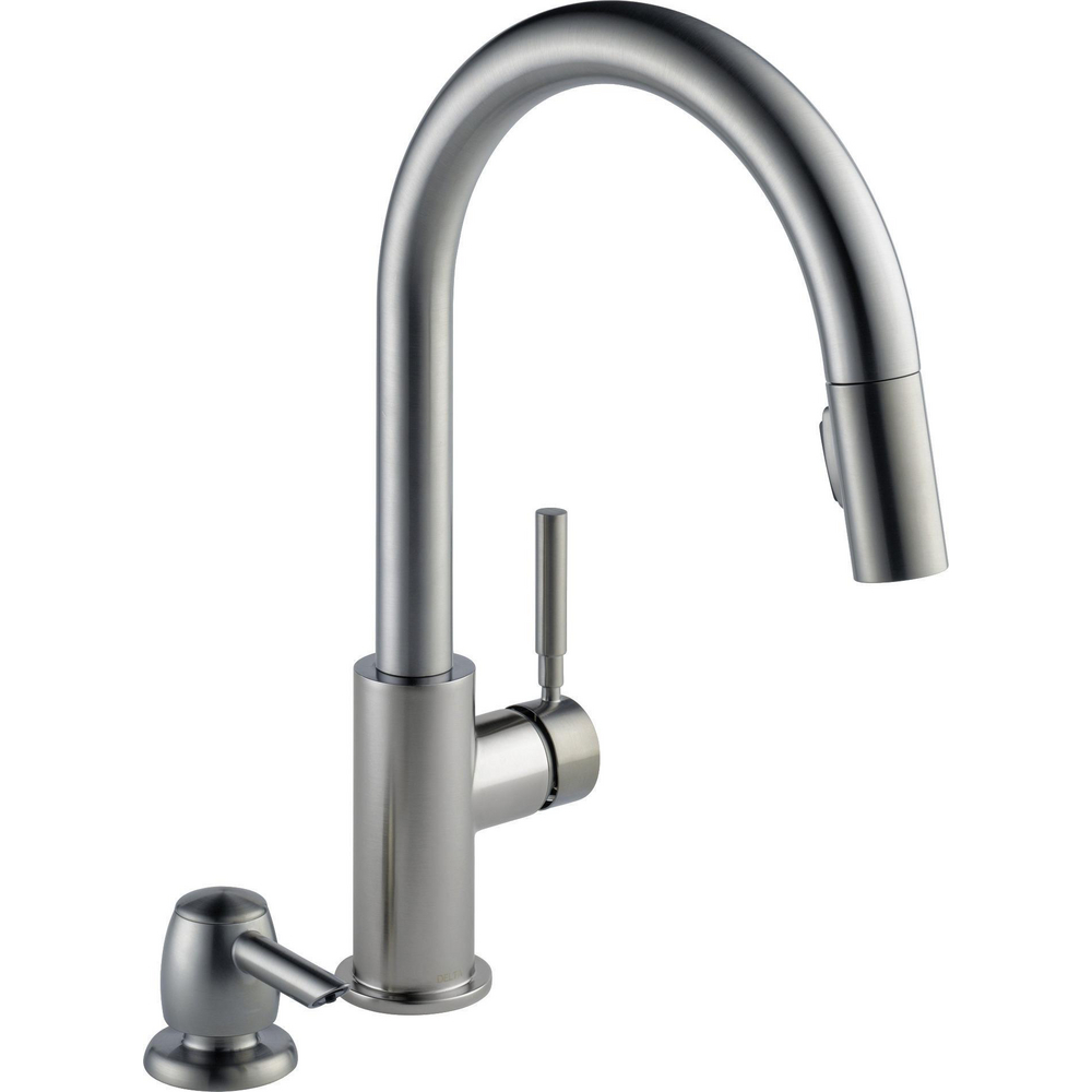 Delta 19933-SPSD-DST Trask Single Handle Pull-Down Kitchen Faucet With Soap Dispenser