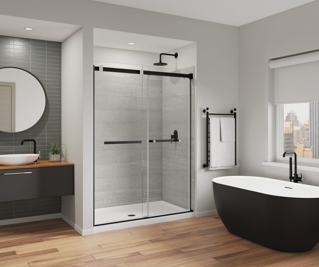 Maax 136955-810-360-000 Duel Alto 56-59 X 78 in. 8mm Bypass Shower Door for Alcove Installation with GlassShield glass in Matte Black & Chrome