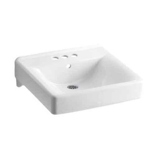 [KOH-2054-0] Kohler 2054-0 Soho 20 X 18 Wall-Mount/Concealed Arm Carrier Arm Bathroom Sink With 4 Centerset Faucet Holes