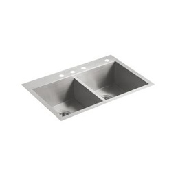 [KOH-3820-4-NA] Kohler K3820 Vault 33 x 22 Double Kitchen Sink 4 Faucet Holes
