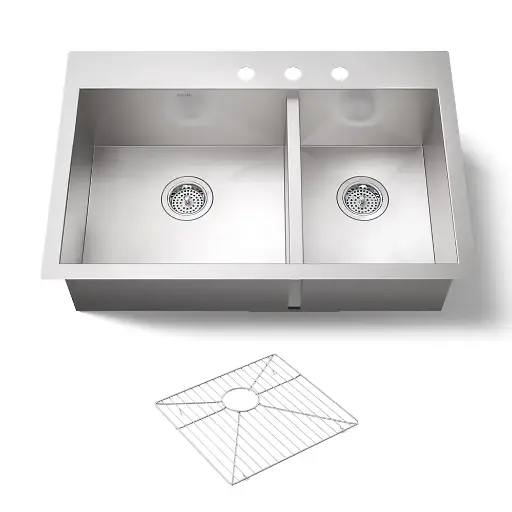 [KOH-3823-3-NA] Kohler K3823 Vault 33 x 22 Double Kitchen Sink 4 Faucet Holes