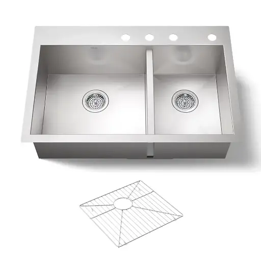 [KOH-3823-4-NA] Kohler K3823 Vault 33 x 22 Double Kitchen Sink 4 Faucet Holes