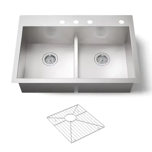 [KOH-3838-4-NA] Kohler K3838 Vault 33 x 22 Smart Divide Double Equal Kitchen Sink 4 Faucet Holes