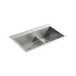 [KOH-3839-3-NA] Kohler K3839 Vault 33 x 22 Smart Divide Double Kitchen Sink 3 Faucet Holes