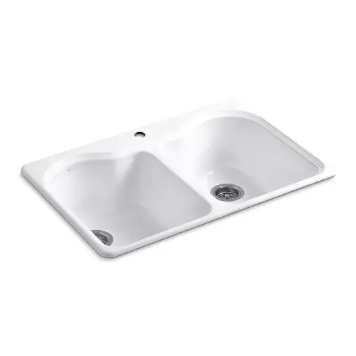 [KOH-5818-1-0] Kohler 5818-1-0 Hartland 33" Top Mount Double Bowl Kitchen Sink White