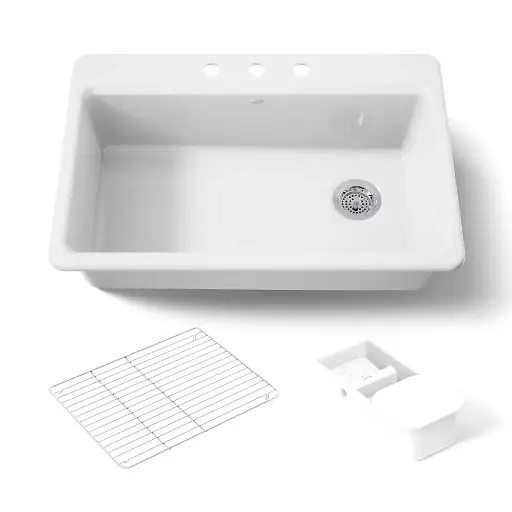 [KOH-5871-3A2-0] Kohler 5871-3A2-0 Riverby 33" Top Mount Workstation Kitchen Sink White