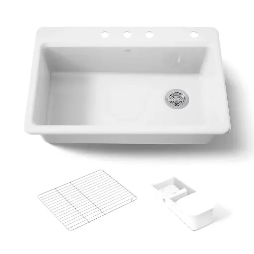 [KOH-5871-4A2-0] Kohler 5871-4A2-0 Riverby 33" Top Mount Workstation Kitchen Sink White