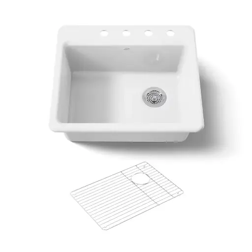 [KOH-5872-4A1-0] Kohler 5872-4A1-0 Riverby 25" Top Mount Single Bowl Kitchen Sink White
