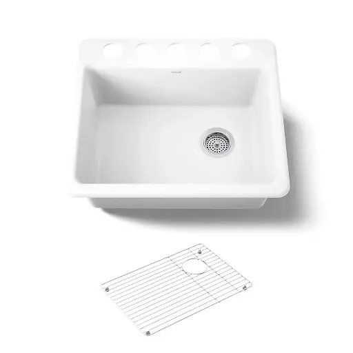 [KOH-5872-5UA1-0] Kohler 5872-5UA1-0 Riverby 25 X 22 X 9-5/8 Undermount Single-Bowl Kitchen Sink With Sink Rack