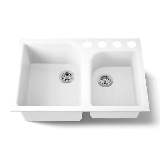 [KOH-5931-4U-0] Kohler 5931-4U-0 Executive Chef 33 X 22 X 10-5/8 Under-Mount Large/Medium High/Low Double-Bowl Kitchen Sink With 4 Oversize Faucet Holes