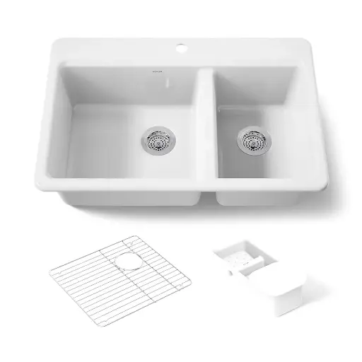 [KOH-8669-1A2-0] Kohler 8669-1A2-0 Riverby 33" Top Mount Workstation Kitchen Sink White