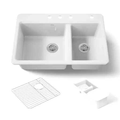 [KOH-8669-4A2-0] Kohler 8669-4A2-0 Riverby 33" Double Bowl Workstation Kitchen Sink White