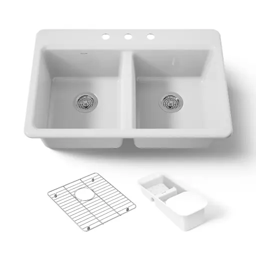 [KOH-8679-3A2-0] Kohler 8679-3A2-0 Riverby 33" Top Mount Double Bowl Kitchen Sink White