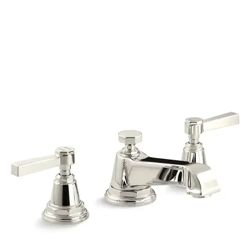 [KOH-13132-4A-SN] Kohler 13132-4A-SN Pinstripe Pure Widespread Bathroom Sink Faucet Lever Handles Vibrant Polished Nickel
