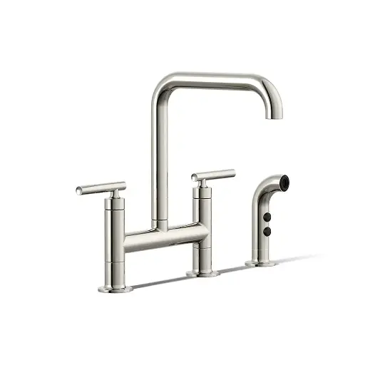 [KOH-7548-4-SN] Kohler 7548-4-SN Purist Two Hole Bridge Kitchen Faucet Vibrant Polished Nickel