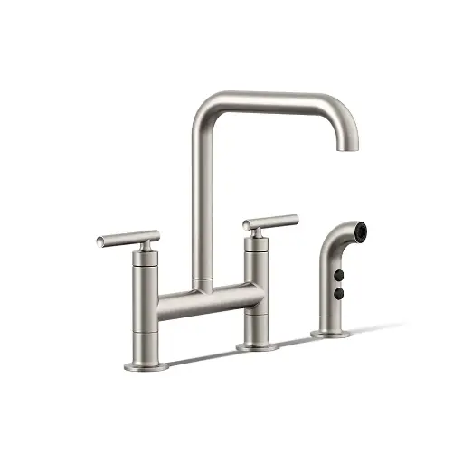 [KOH-7548-4-VS] Kohler 7548-4-VS Purist Two Hole Bridge Kitchen Faucet Vibrant Stainless