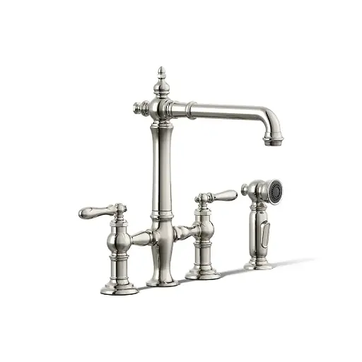 [KOH-76519-4-SN] Kohler 76519-4-SN Artifacts Three Hole Bridge Kitchen Faucet Vibrant Polished Nickel