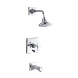 [KOH-T13133-3A-CP] Kohler T13133-3A-CP Pinstripe Pure Rite-Temp Pressure-Balancing Bath And Shower Faucet Trim With Cross Handle Valve Not Included