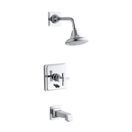 [KOH-T13133-3A-CP] Kohler T13133-3A-CP Pinstripe Pure Rite-Temp Pressure-Balancing Bath And Shower Faucet Trim With Cross Handle