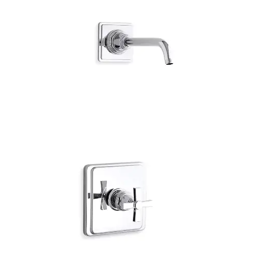 [KOH-TLS13134-3A-CP] Kohler TLS13134-3A-CP Pinstripe Rite-Temp Shower Trim Kit Cross Handle Polished Chrome