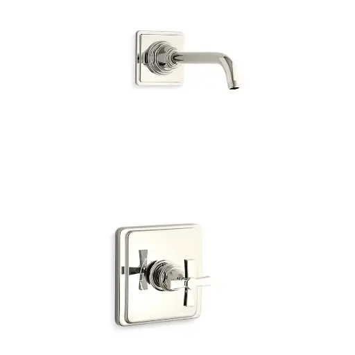 [KOH-TLS13134-3A-SN] Kohler TLS13134-3A-SN Pinstripe Rite-Temp Shower Trim Kit Cross Handle Vibrant Polished Nickel