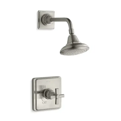 [KOH-TS13134-3A-BN] Kohler TS13134-3A-BN Pinstripe Rite-Temp Shower Trim Kit Cross Handle Vibrant Brushed Nickel