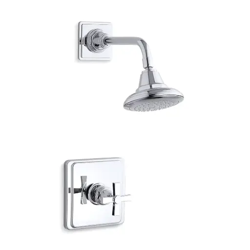 [KOH-TS13134-3A-CP] Kohler TS13134-3A-CP Pinstripe Rite-Temp Shower Trim Kit Cross Handle Polished Chrome