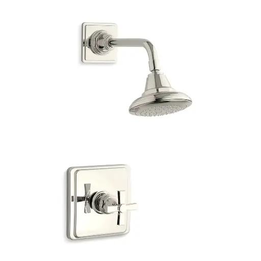 [KOH-TS13134-3A-SN] Kohler TS13134-3A-SN Pinstripe Rite-Temp Shower Trim Kit Cross Handle Vibrant Polished Nickel
