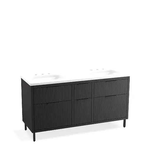 [KOH-32173-ASB-DKS] Kohler 32173-ASB-DKS Spacity 60" Wall Hung Vanity Cabinet With Sinks Dark Steel