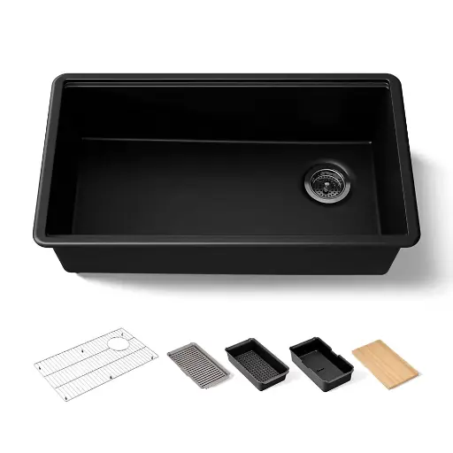 [KOH-33710-PC-CM1] Kohler 33710-PC-CM1 Billings 32-1/2" Single Bowl Workstation Sink Matte Black