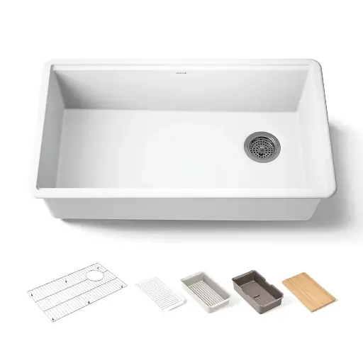 [KOH-33710-PC-CM6] Kohler 33710-PC-CM6 Billings 32-1/2" Single Bowl Workstation Sink Matte White