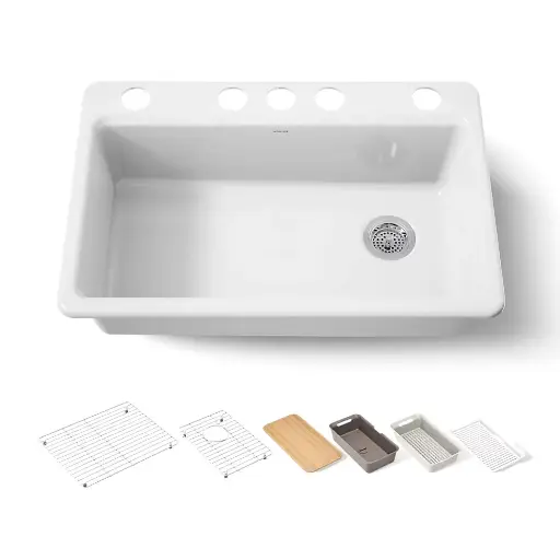 [KOH-5871-5UPC-0] Kohler 5871-5UPC-0 Riverby 33" Undermount Workstation Kitchen Sink White