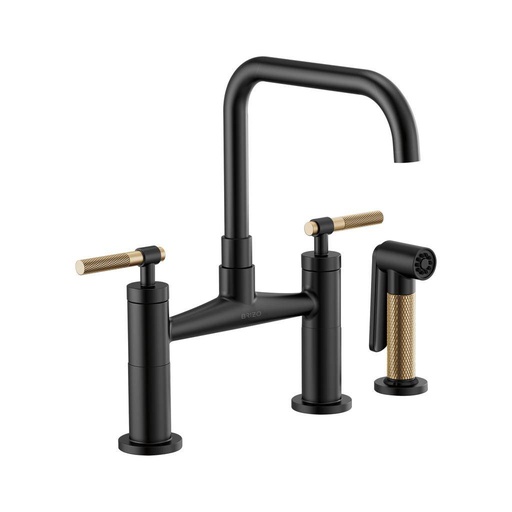 [BRI-62553LF-BLGL] Brizo 62553LF-BLGL Litze Bridge Faucet Square Spout Knurled Handle Luxe Gold Matte Black