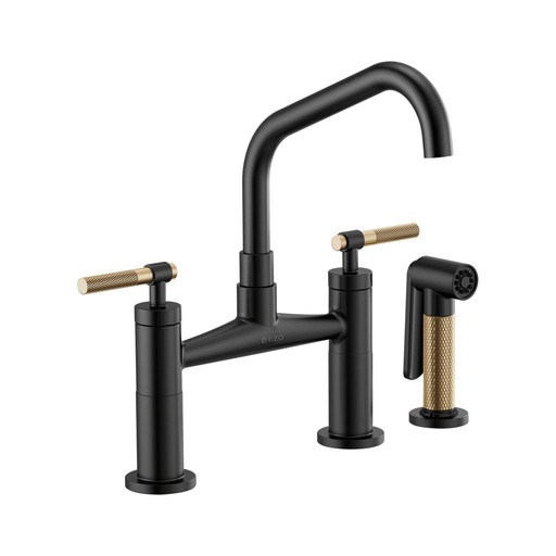 [BRI-62563LF-BLGL] Brizo 62563LF-BLGL Litze Bridge Faucet Angled Spout Knurled Handle Luxe Gold Matte Black