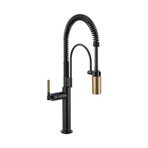 [BRI-63343LF-BLGL] Brizo 63343LF-BLGL Semi-Professional Kitchen Faucet Knurled Handle Matte Black Luxe Gold