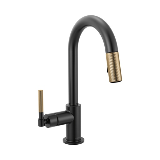 [BRI-63943LF-BLGL] Brizo 63943LF-BLGL Litze Pull-Down Prep Faucet With Arc Spout Knurled Handle Matte Black Luxe Gold