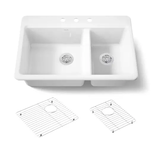 [KOH-8669-3A1-0] Kohler 8669-3A1-0 Riverby 33" Top Mount Double Bowl Kitchen Sink White
