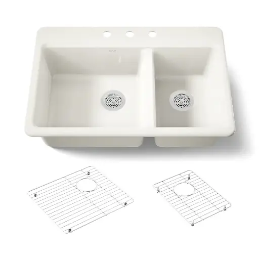 [KOH-8669-3A1-96] Kohler 8669-3A1-96 Riverby 33" Top Mount Double Bowl Kitchen Sink Biscuit