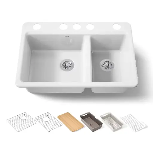 [KOH-8669-5UPC-0] Kohler 8669-5UPC-0 Riverby 33" Undermount Workstation Kitchen Sink White