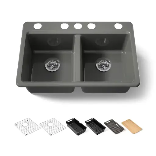 [KOH-8679-5UPC-58] Kohler 8679-5UPC-58 Riverby 33" Double Bowl Workstation Kitchen Sink Thunder Grey