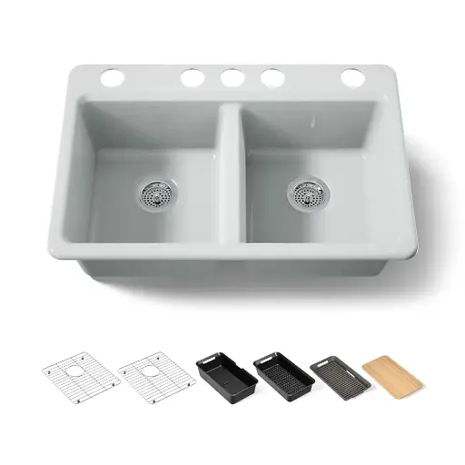 [KOH-8679-5UPC-95] Kohler 8679-5UPC-95 Riverby 33" Double Bowl Workstation Kitchen Sink Ice Grey